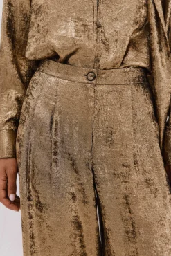 Cortefiel Calças-Calça palazzo dourada Dourado