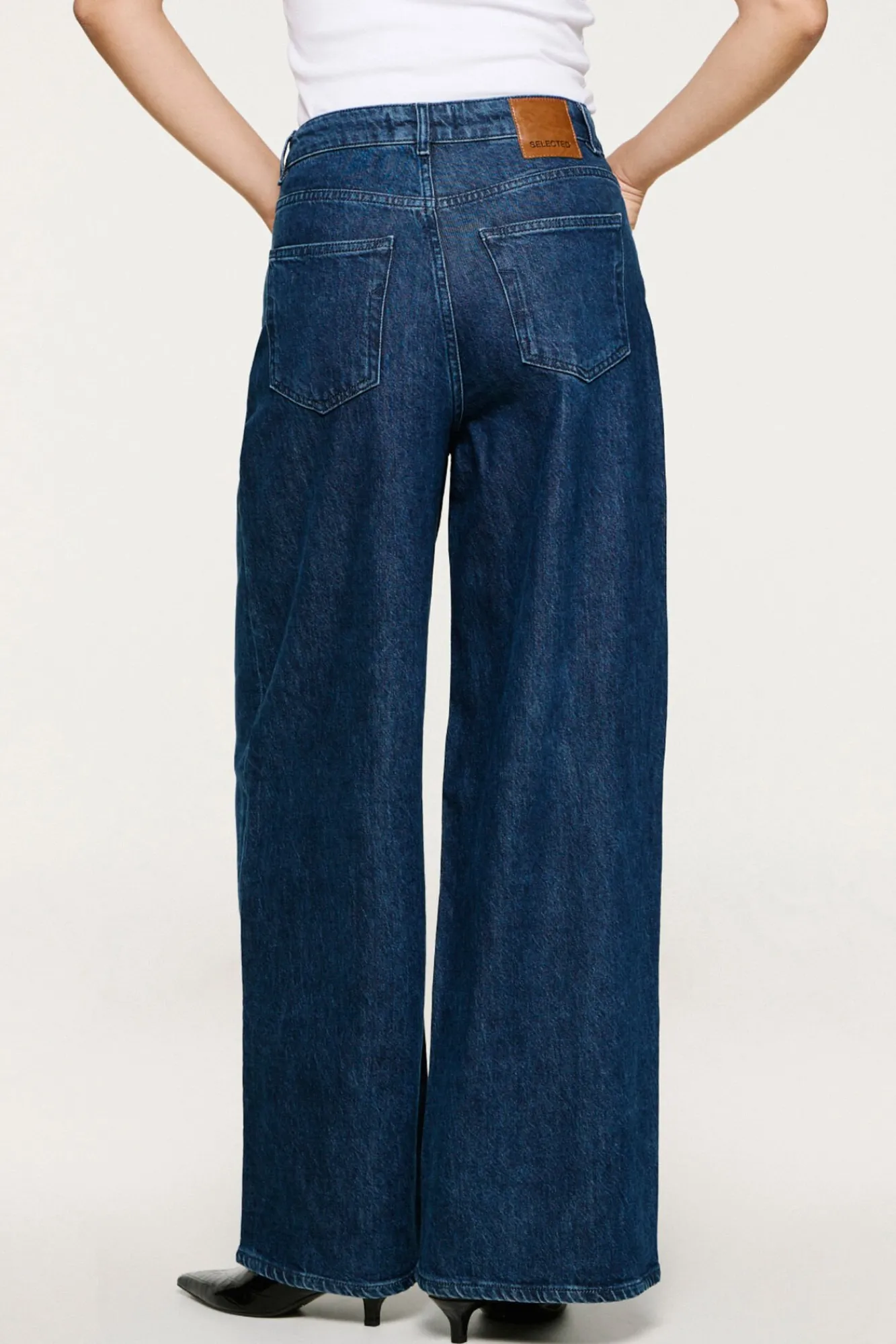 Selected Jeans|Calças-Calça plissado de algodão orgânico. Azul