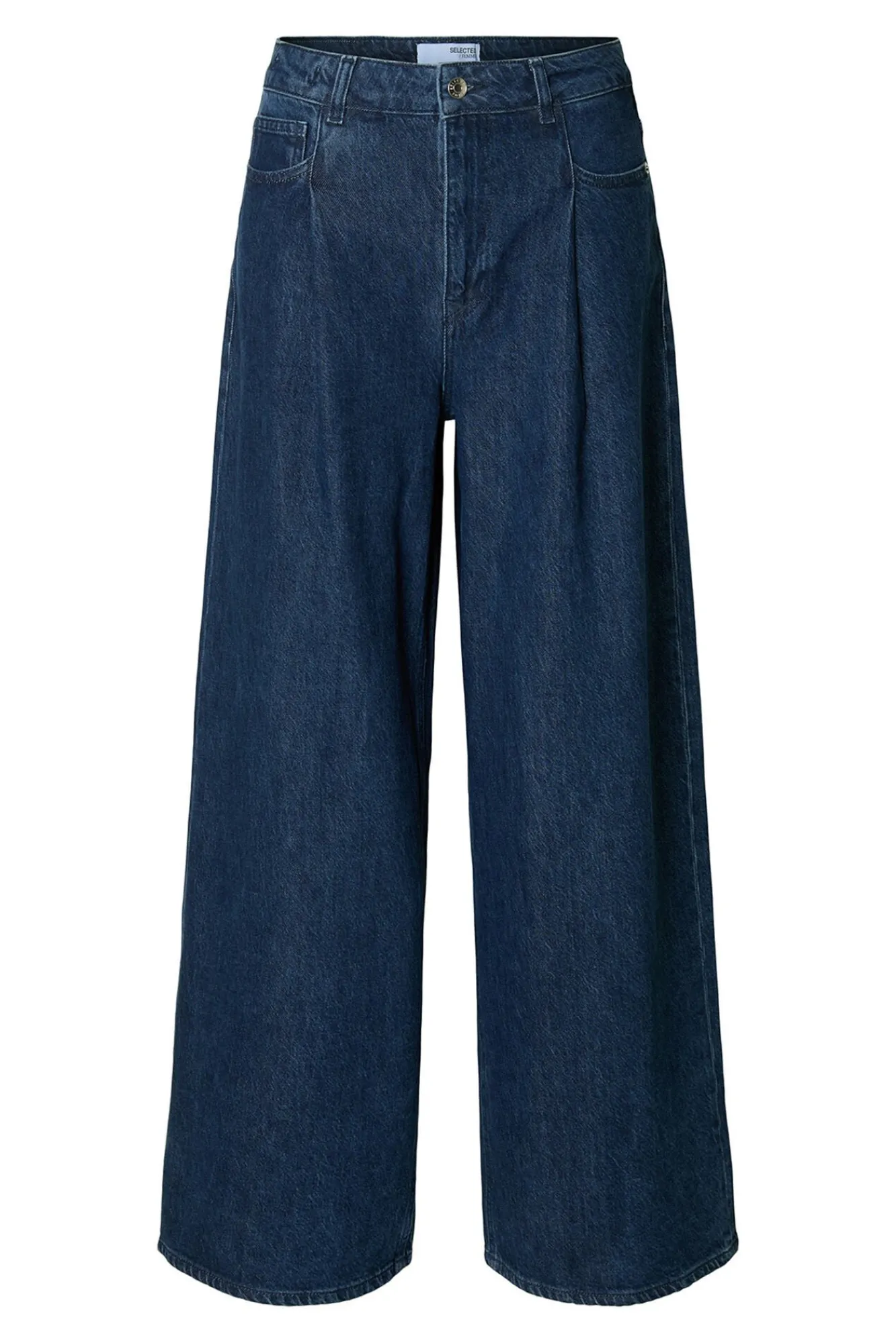 Selected Jeans|Calças-Calça plissado de algodão orgânico. Azul