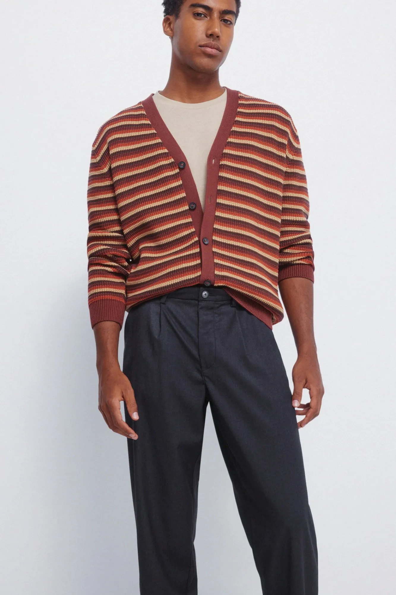 Springfield Calças-Calça retas com pregas, corte largo cinzento