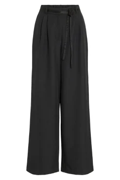 Vila Calças-Calça social de pernas largas com cinto de flores Preto