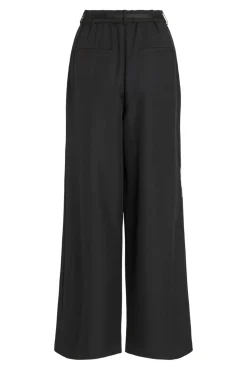 Vila Calças-Calça social de pernas largas com cinto de flores Preto