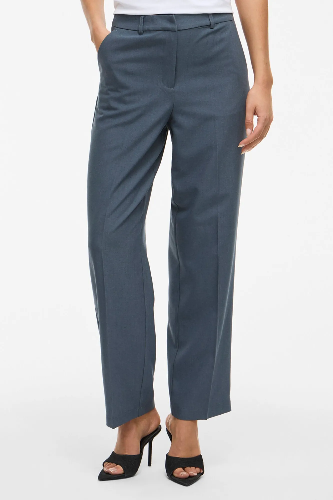 Vila Calças-Calça social reta com viscose Azul