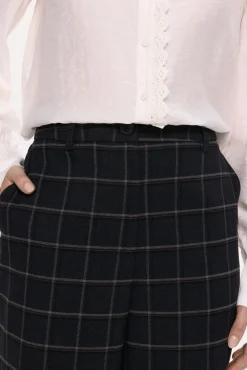 Vila Calças-Calça social xadrez com viscose Preto