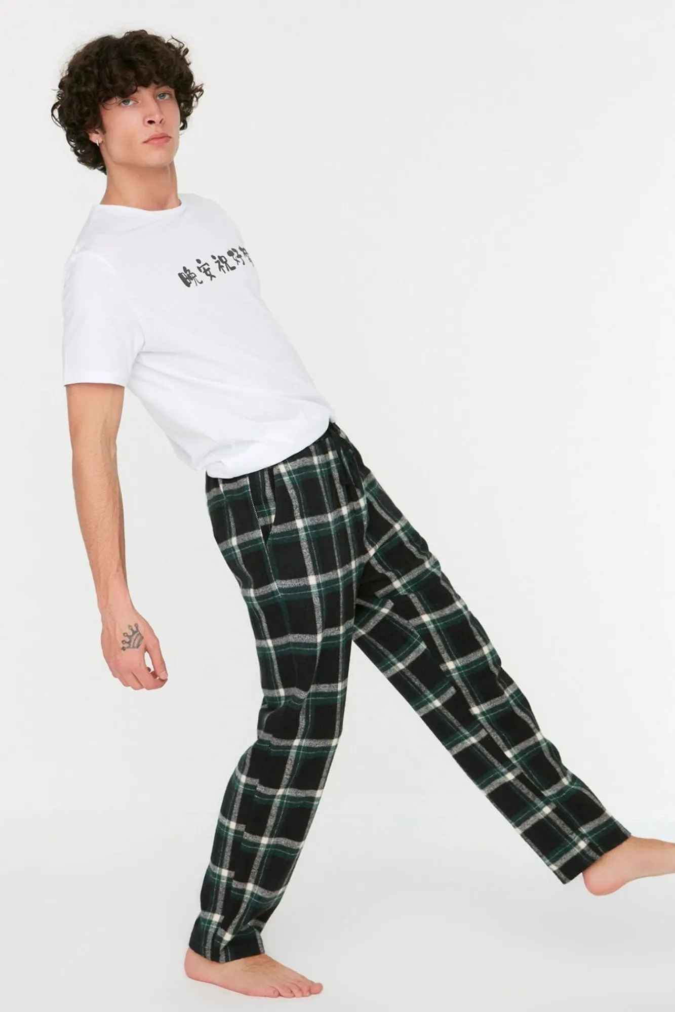 Trendyol Pijamas-Calça unissex de corte regular com xadrez multicolorida estampado