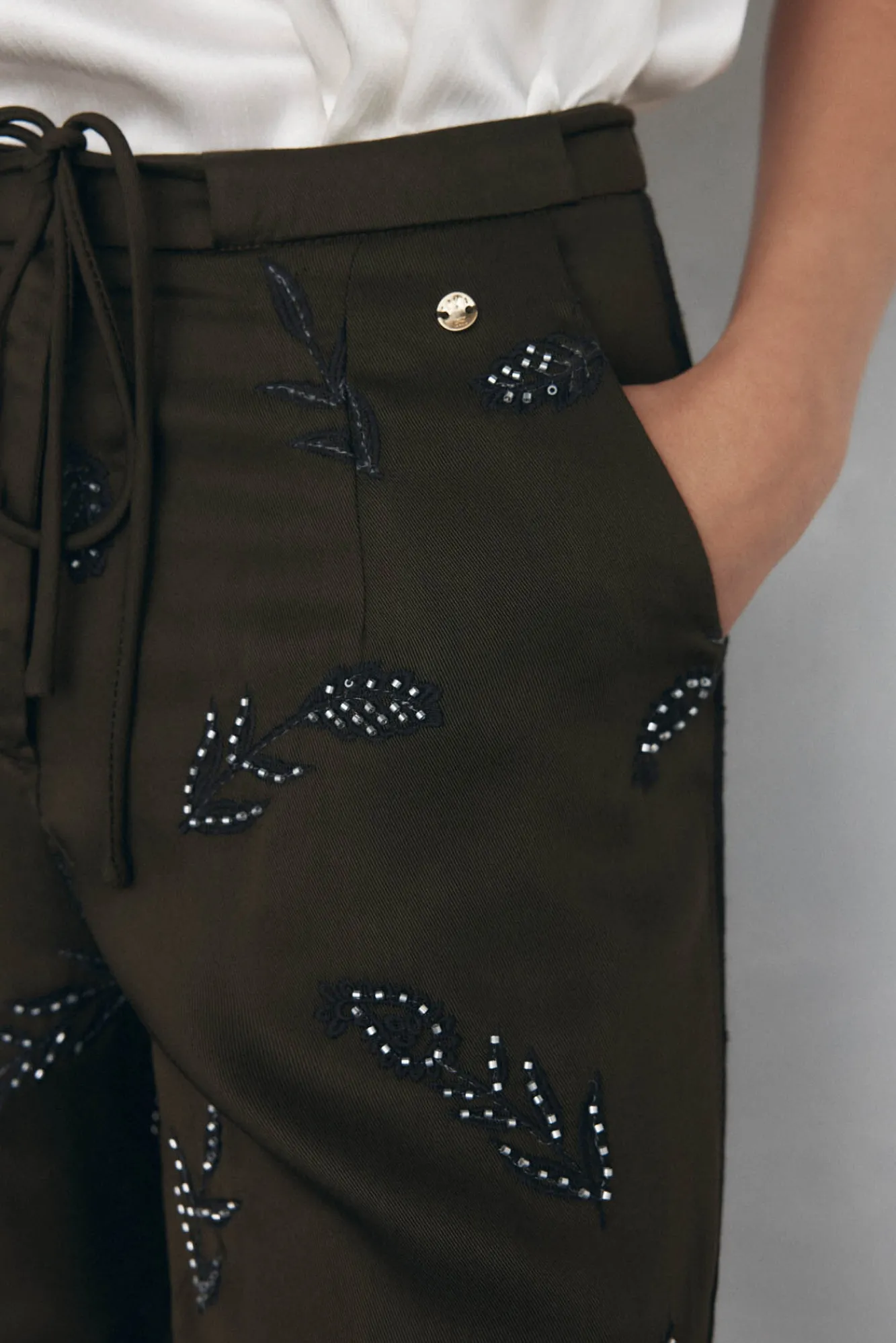 Pedro del Hierro Calças-Calças bordadas Marrom