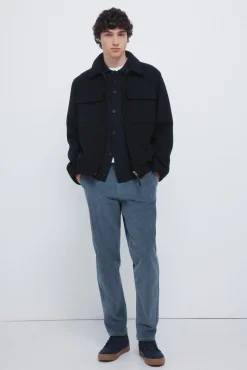 Springfield Calças|Chinos-Calças chino slim fit confortável de veludo cotelê lavado azul