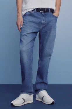 Springfield Calças|Chinos-Calças com lavagem média escura e corte regular azul