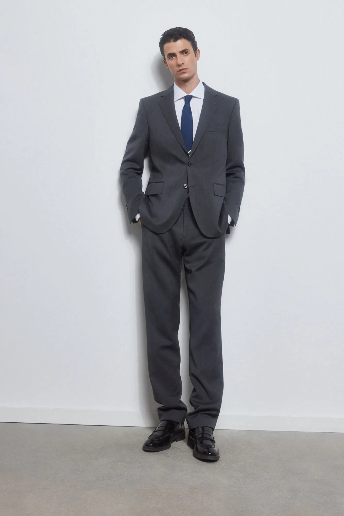 Pedro del Hierro Calças|Calças Clássicas-Calças de alfaiataria lisas e bielásticas Cizento