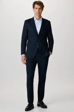 Selected Calças|Calças Clássicas-Calças de fato Slim Fit com lã Azul