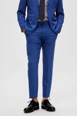 Selected Calças|Calças Clássicas-Calças de fato Slim Fit com lã Azul