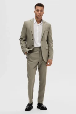 Selected Calças|Calças Clássicas-Calças de fato Slim Fit confecionadas com lã Cinzento