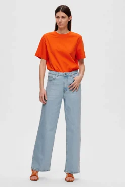 Selected Jeans|Calças-Calças de ganga Wide Leg, confecionadas com algodão orgânico Azul