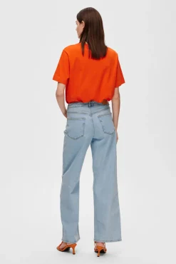 Selected Jeans|Calças-Calças de ganga Wide Leg, confecionadas com algodão orgânico Azul