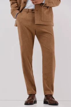 Cortefiel Calças|Calças Clássicas-Calças de lã de camelo Castanho