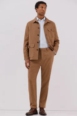 Cortefiel Calças|Calças Clássicas-Calças de lã de camelo Castanho