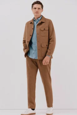 Cortefiel Calças|Calças Clássicas-Calças de lã de camelo Castanho