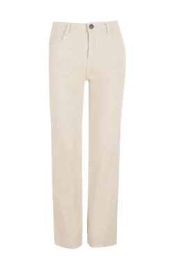 Slowlove Calças-Calças de veludo cotelê Ecru