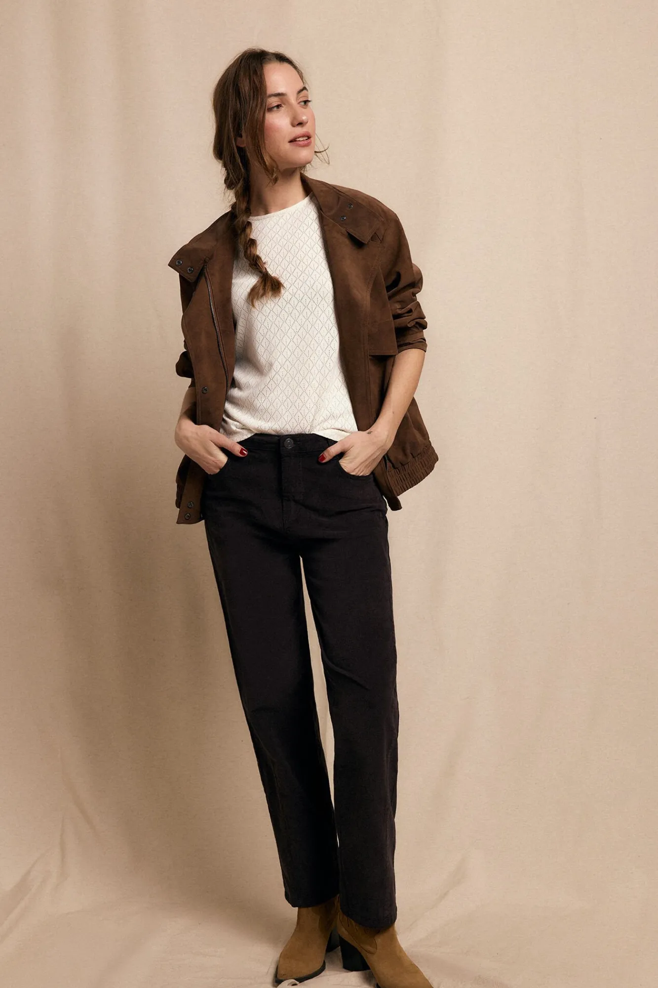 Slowlove Calças-Calças de veludo cotelê Castanho