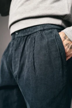 OOTO Calças-Calças de veludo veludo com elástico Azul