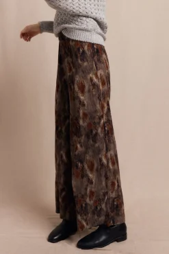 Slowlove Calças-Calças estampado plissadas. Castanho