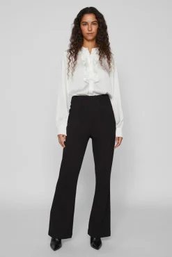 Vila Calças-Calças largas elásticas de cintura alta Preto