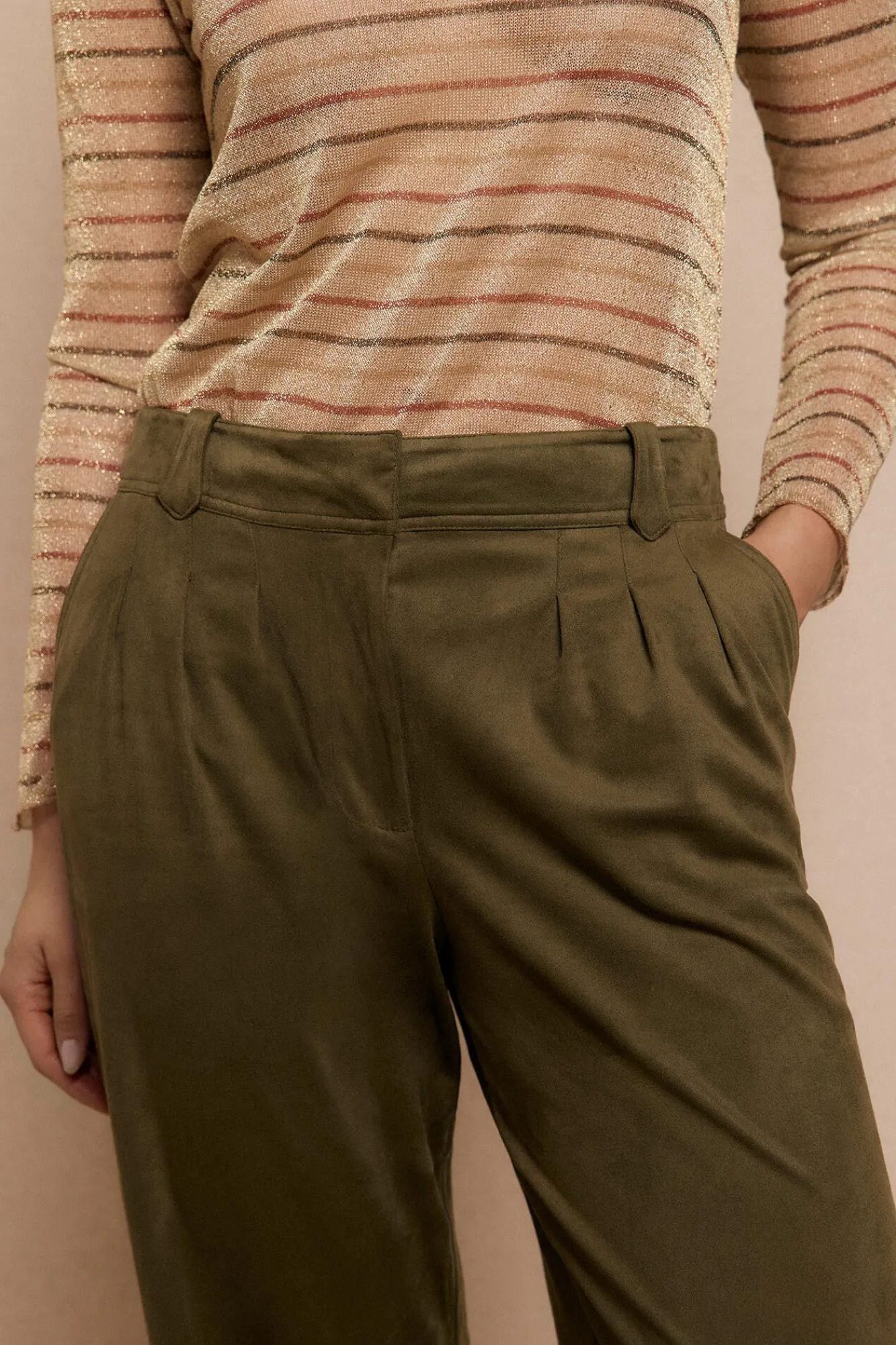 Slowlove Calças-Calças plissadas de camurça Verde