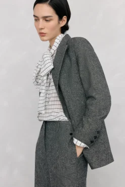 Pedro del Hierro Calças-Calças retas cheviot Cizento