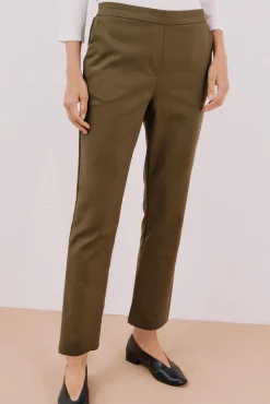 Cortefiel Calças-Calças retas com borracha nas costas Verde