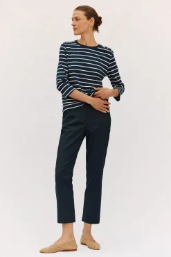 Cortefiel Calças-Calças retas com borracha nas costas Azul