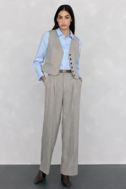 Pedro del Hierro Calças-Calças retas com textura espiga Cizento