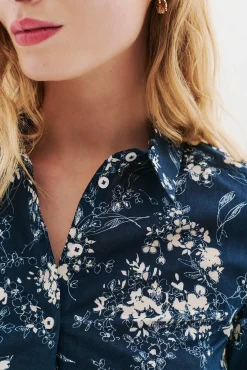 Caroll Blusas-Camisa 100% algodão Azul