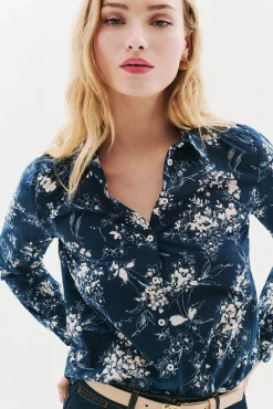 Caroll Blusas-Camisa 100% algodão Azul