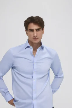 Pedro del Hierro Camisas|Camisas Clássicas-Camisa à medida sem ferro e resistente a nódoas Azul