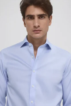 Pedro del Hierro Camisas|Camisas Clássicas-Camisa à medida sem ferro e resistente a nódoas Azul