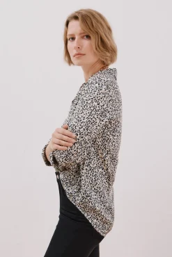 Cortefiel Blusas-Camisa acetinada Impress&atilde;o