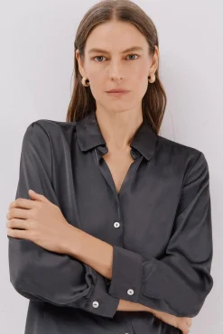 Cortefiel Blusas-Camisa acetinada Cinzento