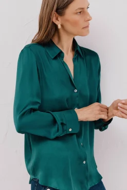 Cortefiel Blusas-Camisa acetinada Verde