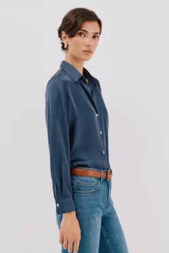 Cortefiel Blusas-Camisa acetinada Azul