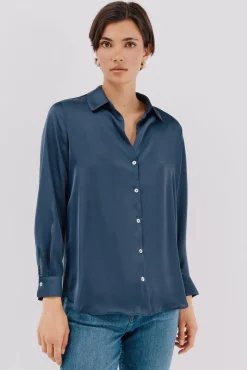 Cortefiel Blusas-Camisa acetinada Azul