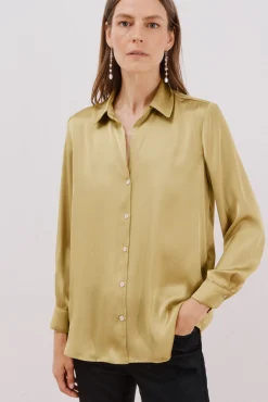 Cortefiel Blusas-Camisa acetinada Amarelo