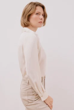 Cortefiel Blusas-Camisa acetinada Ecru