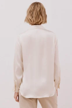 Cortefiel Blusas-Camisa acetinada Ecru