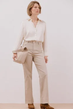 Cortefiel Blusas-Camisa acetinada Ecru