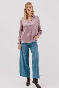 Cortefiel Blusas-Camisa acetinada Roxo