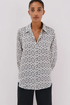 Cortefiel Blusas-Camisa acetinada Impress&atilde;o