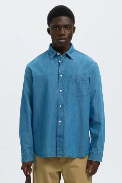 Selected Camisas-Camisa algodão orgânico Azul