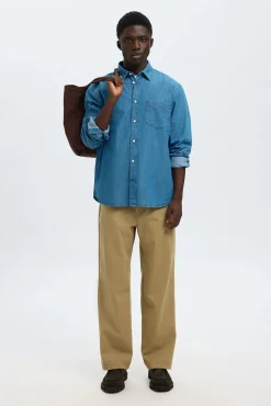 Selected Camisas-Camisa algodão orgânico Azul