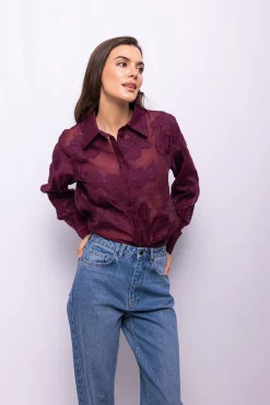 Object Blusas-Camisa bordada com flores Roxo