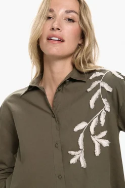 Vero Moda Blusas-Camisa bordada de algodão orgânico Verde